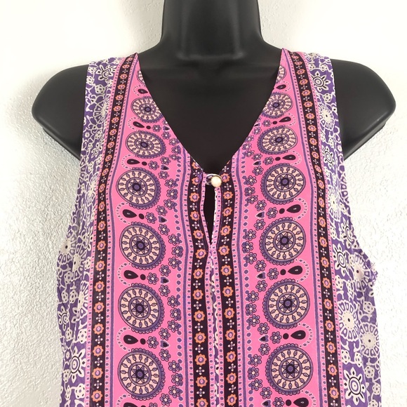 EVERLY shirt blouse semi sheer geometric boho Sz M - Picture 2 of 8
